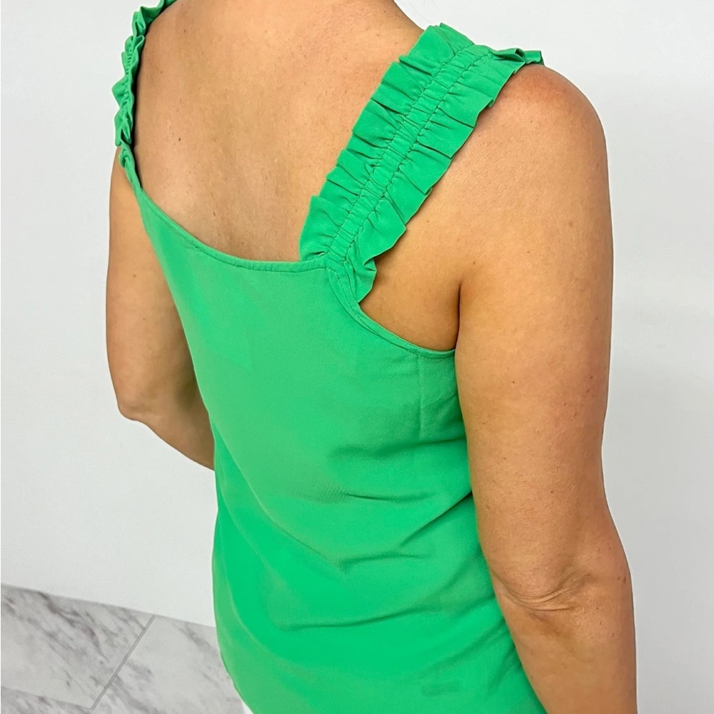 Green Ruffle Strap Button-Down Top - Picture 3 of 11